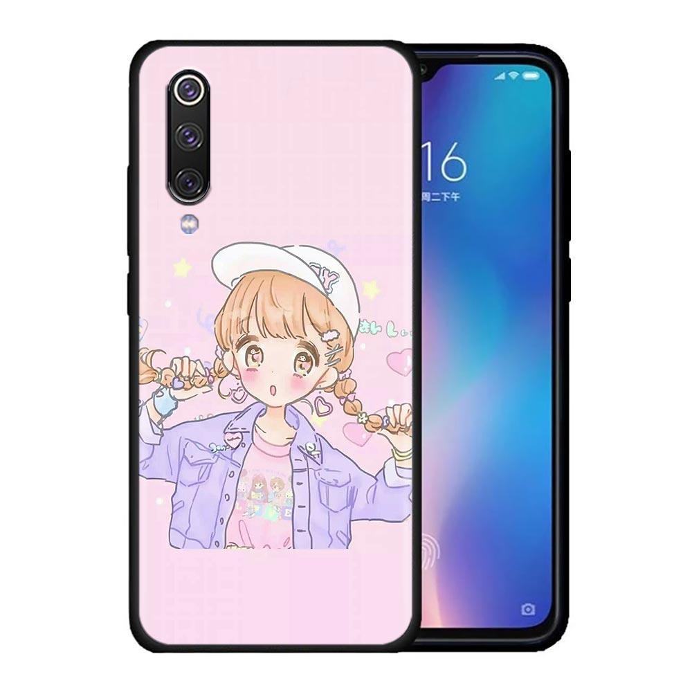 Kawaii Anime Niedliches Schönes Mädchen Handyhülle für Xiaomi Mi A2 8 9 SE 9T 10 10T 10S CC9 E Note 10 Lite Pro 5G 4G Schwarze Hülle Abdeckung