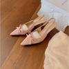 Sheepskin Version~ Baotou Sandals Women's Legs Length 7cm Thin Heels Bow High Heels Pointed Empty Single Shoes