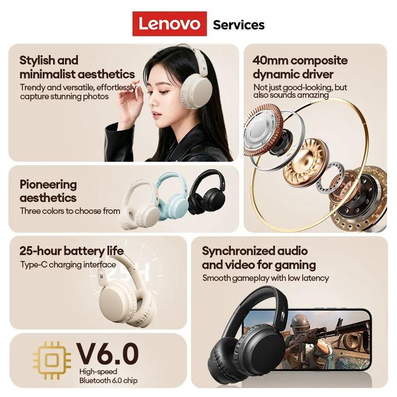 Original Lenovo LS108 Bluetooth 6.0 Headphones Wireless Gaming Sports Headset Stereo Surround Sound ENC Noise Cancelling Long Battery Life