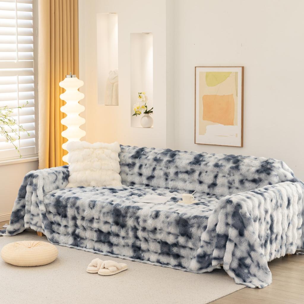 1PC Tie-Dye Colorful Bubble Imitation Rabbit Fur Plush Sofa Towel Suitable for Living & Bedding Room Thicken Warm Blanket