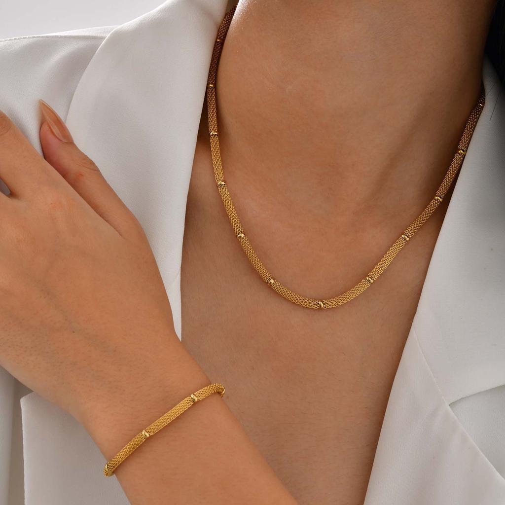 Stainless Steel Mesh Bead Chain Bracelet for Women, Gold Plated Waterproof Bracelets,Unique Jewelry Gift