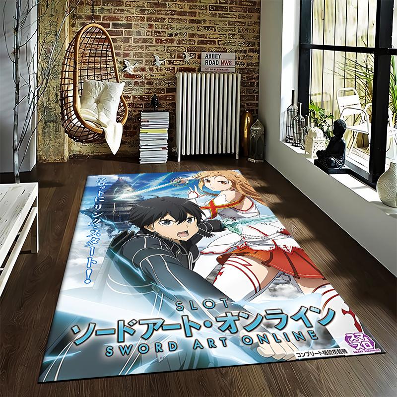 Sword Art Online Slot Kirito Asuna Swords Anime Game Poster Art, unique artistic floor rug for living room dorm apartment