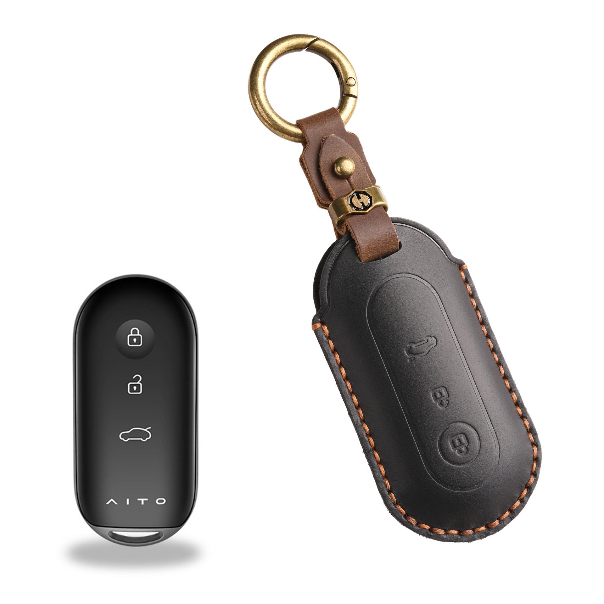 

Ретро чехол для ключа подходит для нового Huawei AITO Jinkang Sailis M7/M5, ручной работы, кожаный чехол-книжка с застежкой. a чёрный