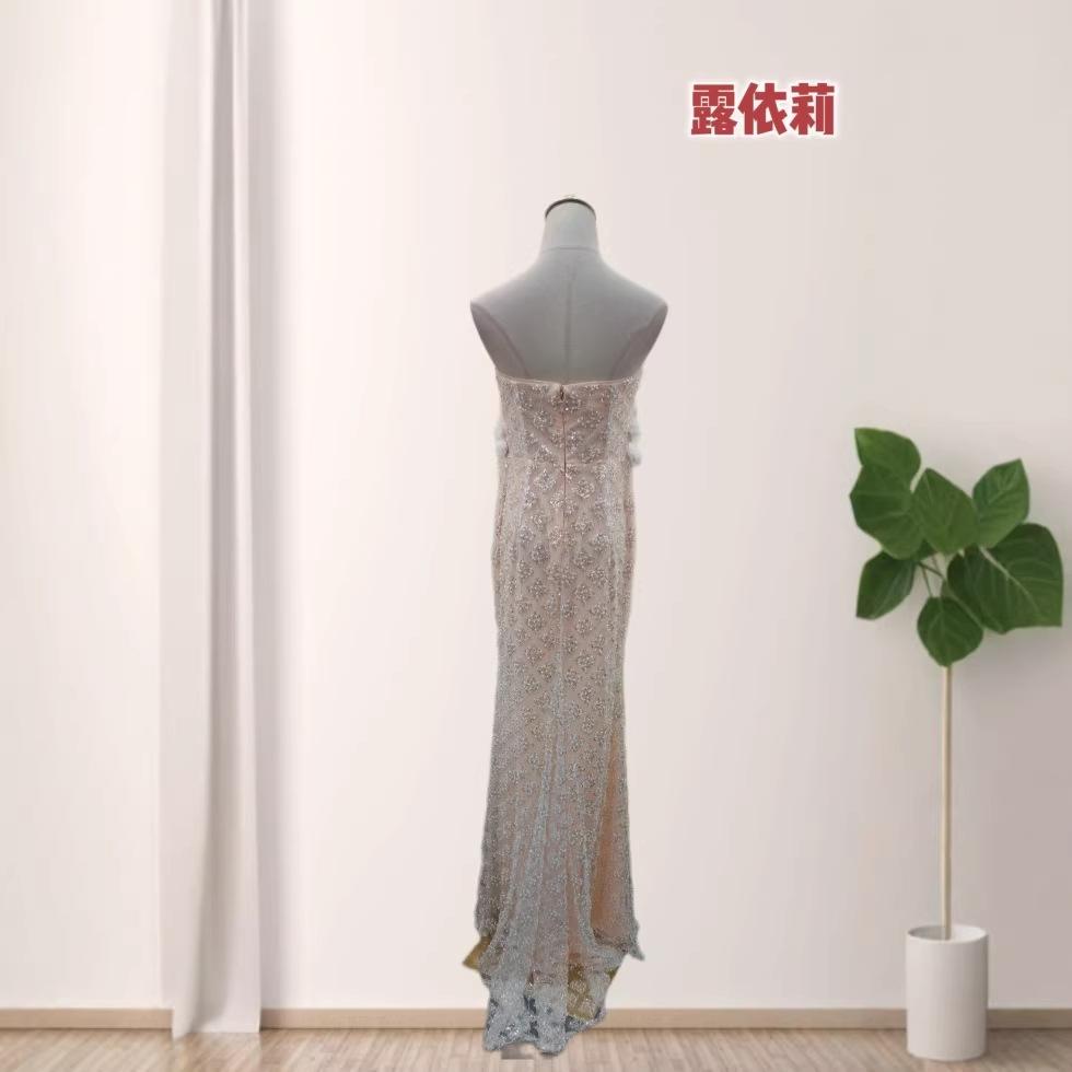 European and American heavy industry beaded tube top sequined hip pendant long party dinner dress dress