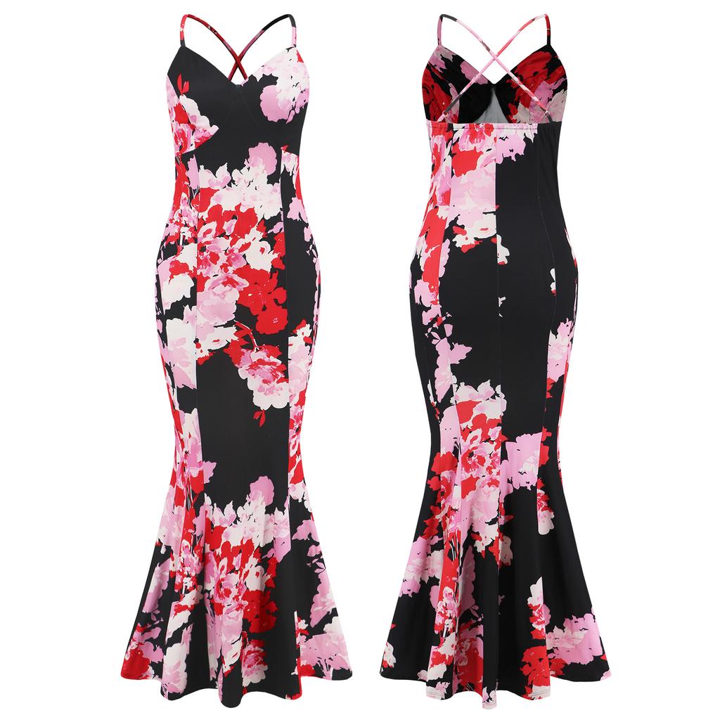 Women Floral Beach Vacation Bodycon Streetwear Maxi Dress Summer Clothes Fishtail Skirt