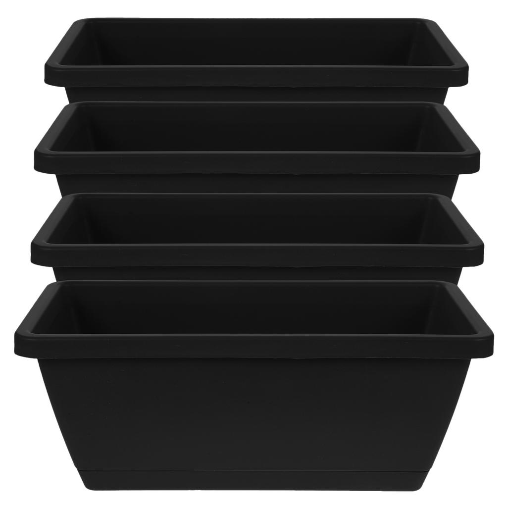 4pcs Window Box Planter Plastic Vegetable Flower Boxes Rectangular Flower Pots with Saucers Indoor Outdoor Plant Box