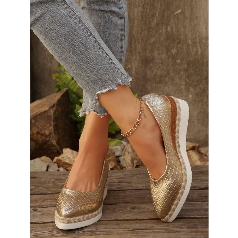 

New large-size woven hemp rope sponge cake bottom, shallow mouth breathable pointed women s single shoes 43 золотой