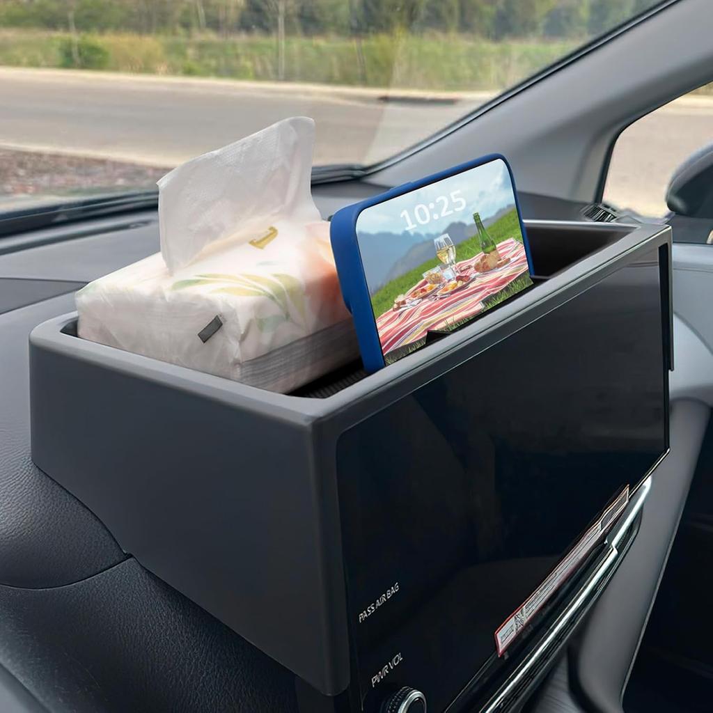TOPTALL 2025 New Dash Tray Phone Holder Compatible With 2025 Toyota Sienna 12.3" Screen, Dashboard Hidden Storage Organizer Behind Screen Tissue