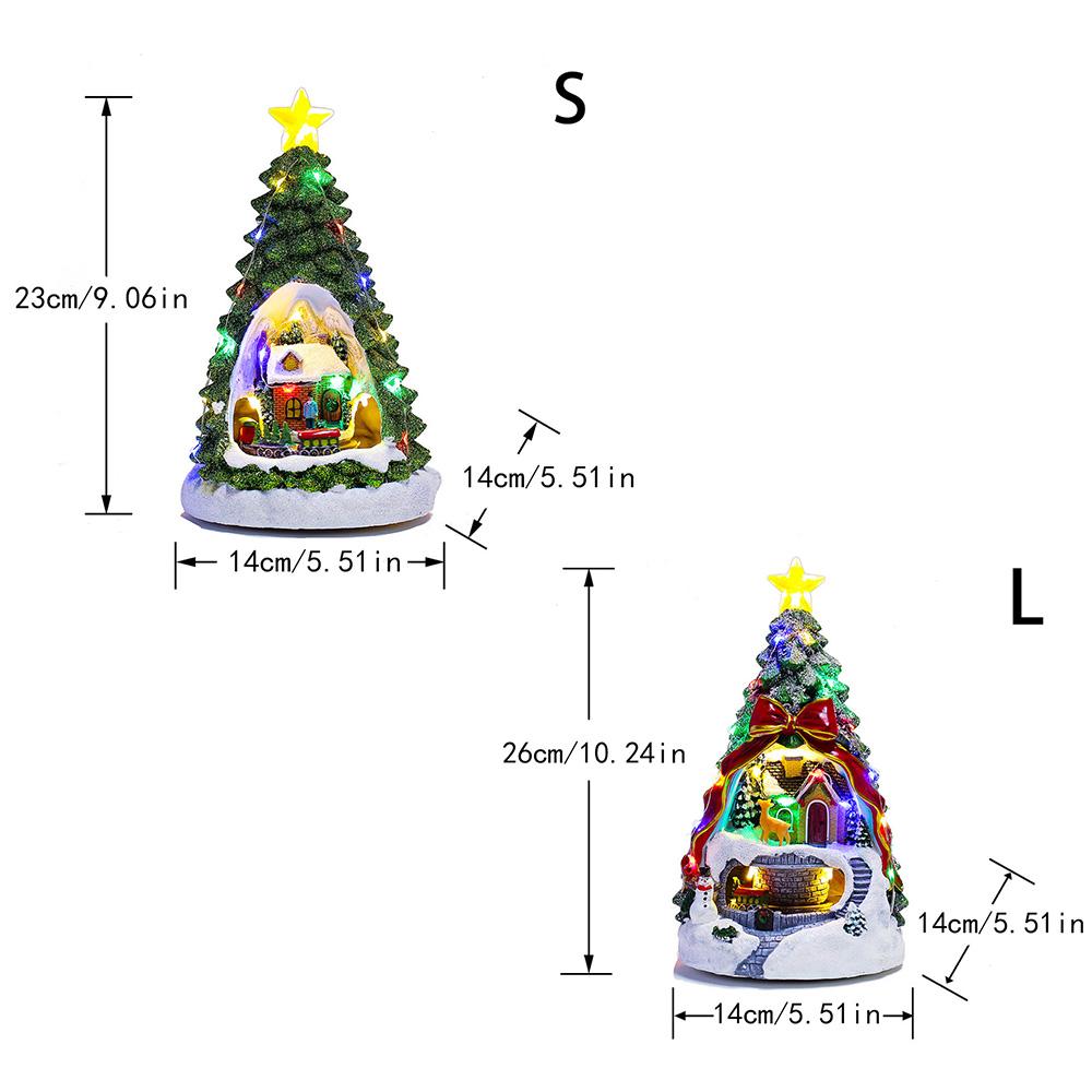 Christmas Tree Luminous Music Box Decorations Exquisite Resin Christmas Tree Desktop Ornaments Snow House Crafts Christmas Gifts