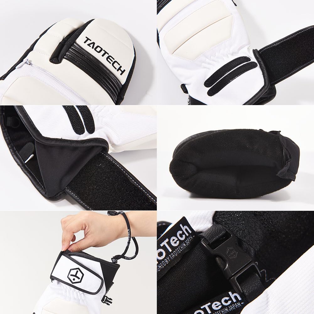 TaoTech Snowboard-Triggerhandschuhe mit Handgelenkschützern, Skihandschuhe für Damen und Herren mit Innenprotektoren, Dreifinger-Schutz (M, Schwarz)