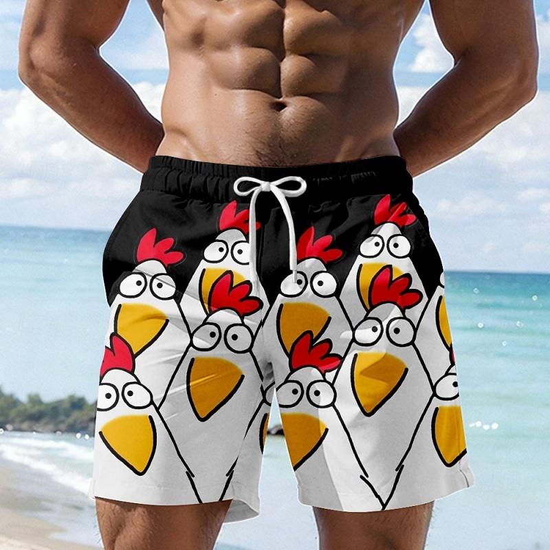 Lustige Cartoon-Hahn-Grafik Badehose Für Männer Lässig 3D-Druck Kurze Hose Sommer Hawaii Surf Badehose Locker Strandshorts XL black
