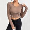 European and American Women's Clothing Autumn and Winter Slim-fitting Knitted Long-sleeved Sewing Thread Exposed Neck T-shirt Fashion Top