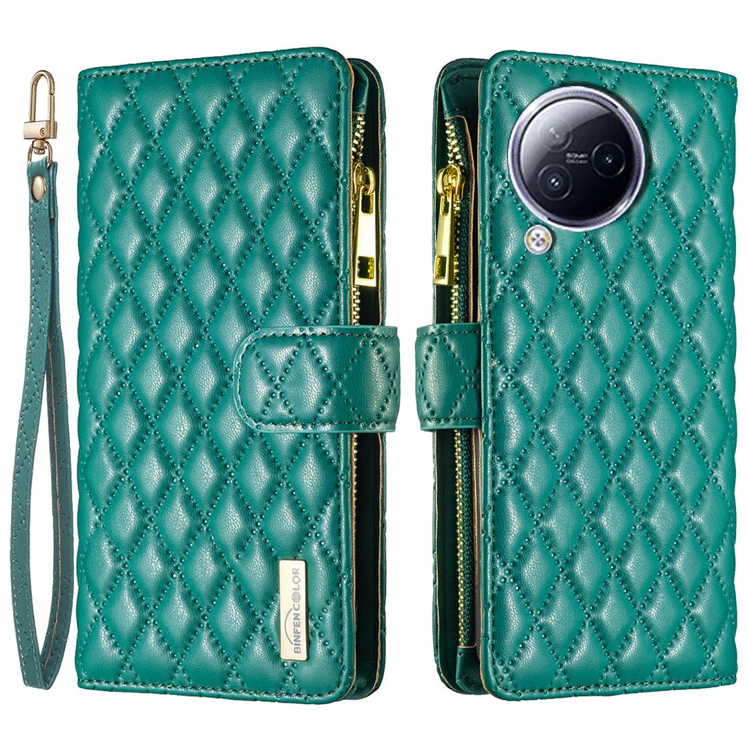 

BINFEN COLOR Для Xiaomi Civi 3 5G BF Стиль-15 Кожаный кошелек с карманом на молнии Чехол-книжка для телефона с подставкой Green
