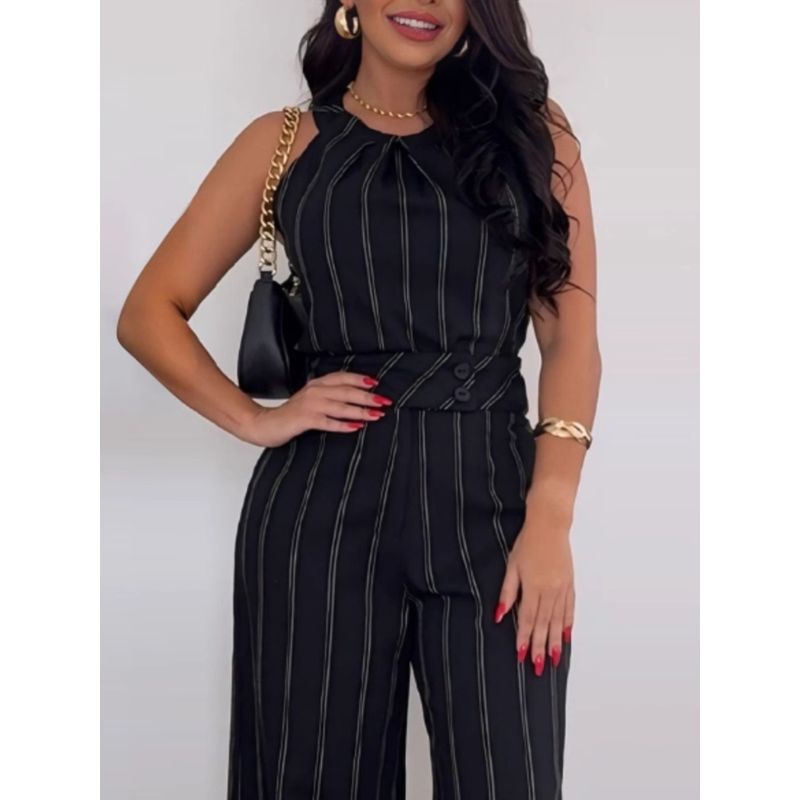 European and American Stripe Vest Pants Fashion Set Temperament Fashion Suit with Vest and Pants