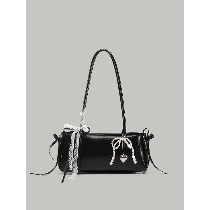 Bowknot Ribbon Bowling Bag for Women 2025 New Model High-end Single-shoulder Underarm Bag Fashionable Versatile Handbag чёрный
