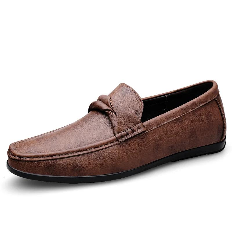 Men Genuine Leather Loafers Design Moccasin Fashion Slip On Soft Flat Men Casual Shoes Adult Male Footwear Handmade Boat Shoes
