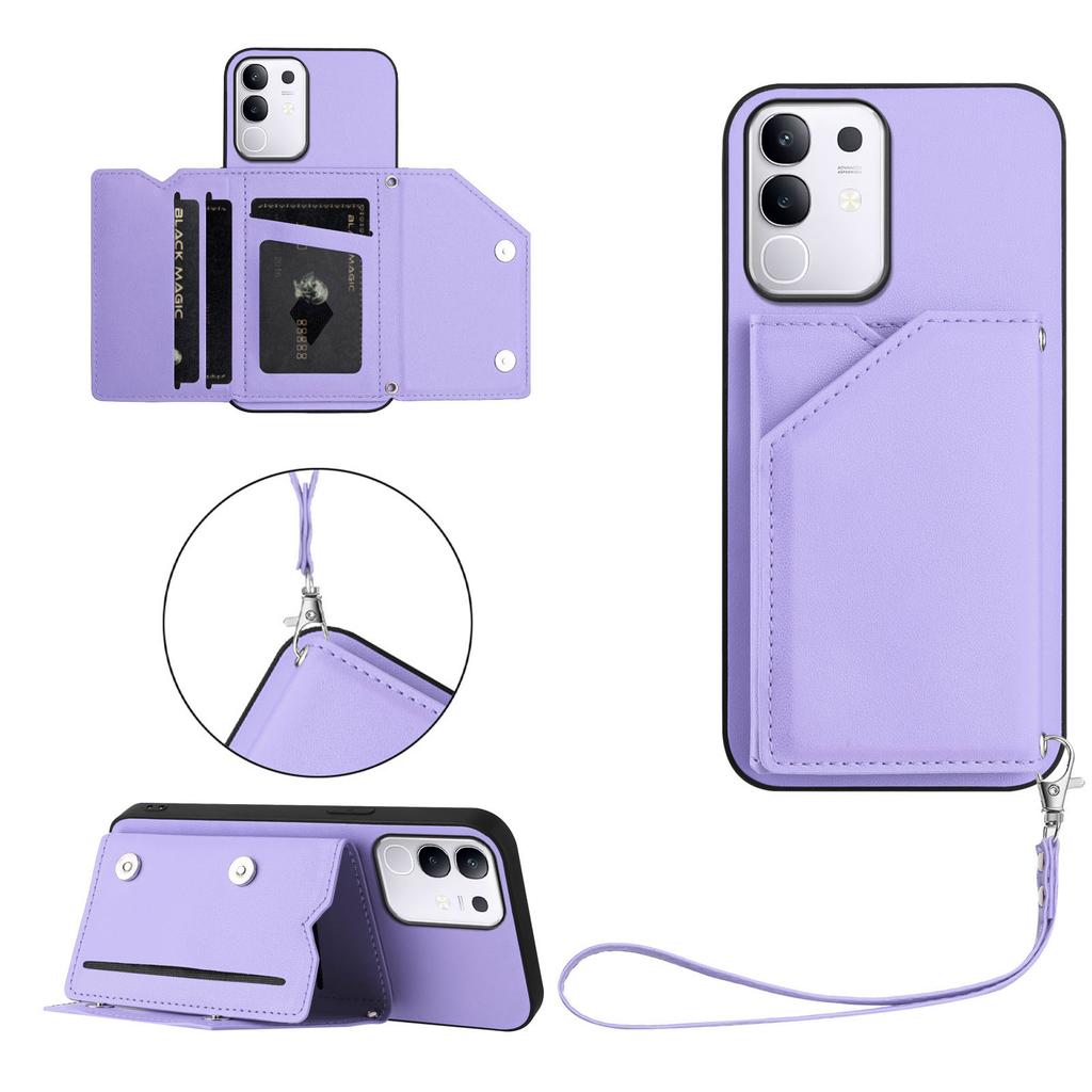 For Vivo T4x 5G/vivo Y300t 5G/vivo iQOO Z10x 5G/vivo Y29 4G Case Card Holder Kickstand Skin-Touch Phone Cover with Wrist Strap