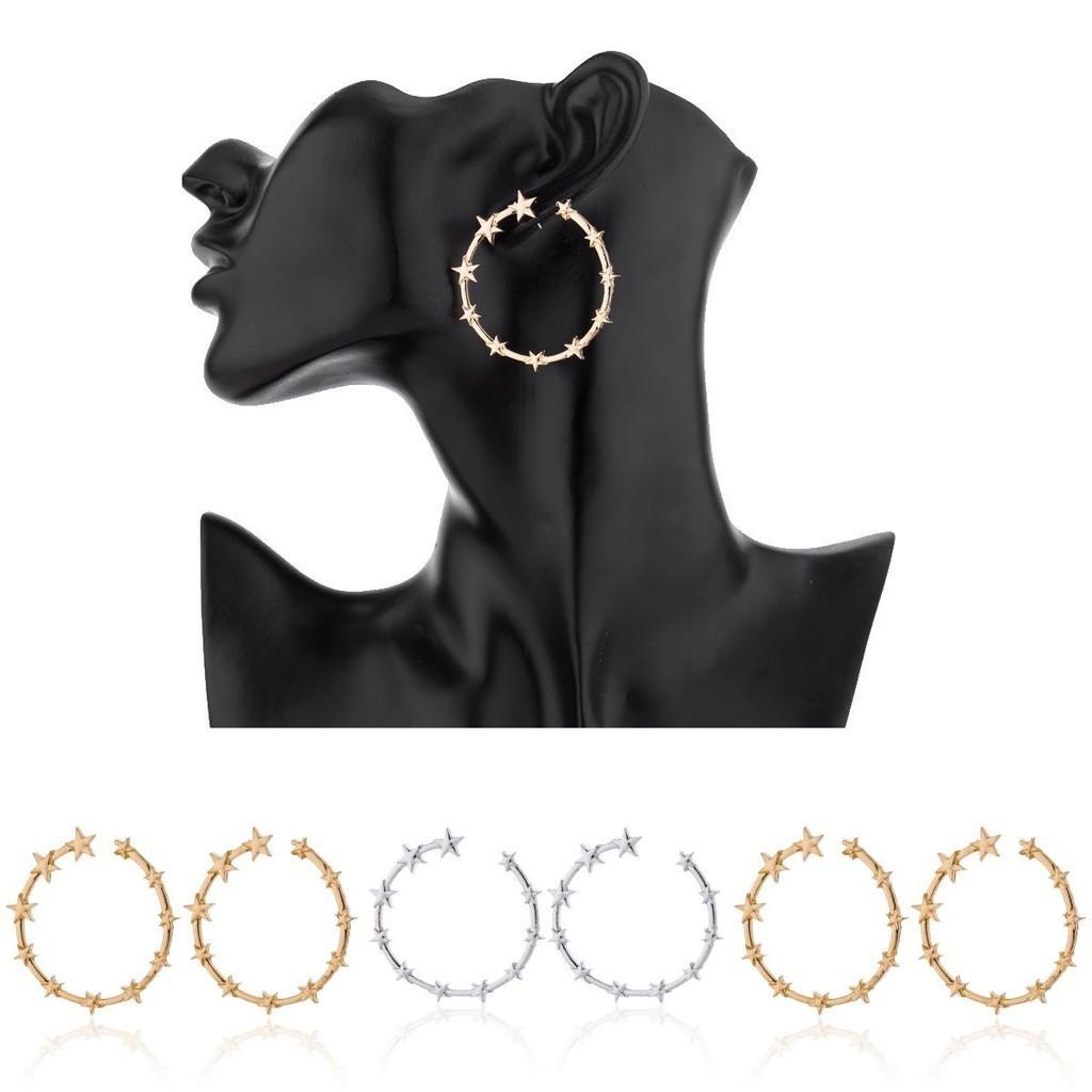 Star Chic Circle Earrings For Women Fashionable Gold Silver Minimalist Design
