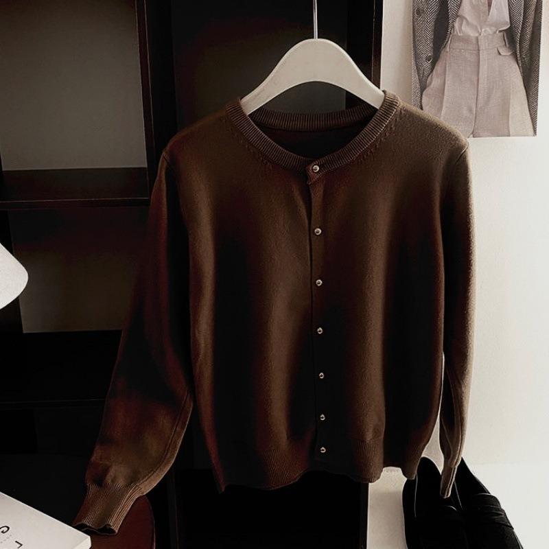 Neuer grauer Strick-Cardigan Damen Herbst Außen-Design Pulloverjacke Frühherbst Dünn Langarm-Oberteil Damen