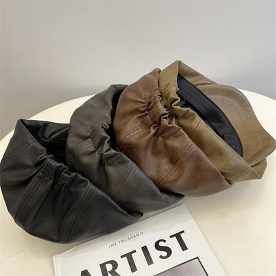 Retro Washed PU Leather Octagonal Forward Hat Men's and Women's Autumn and Winter British Casual Painter Hat Fashion Cap