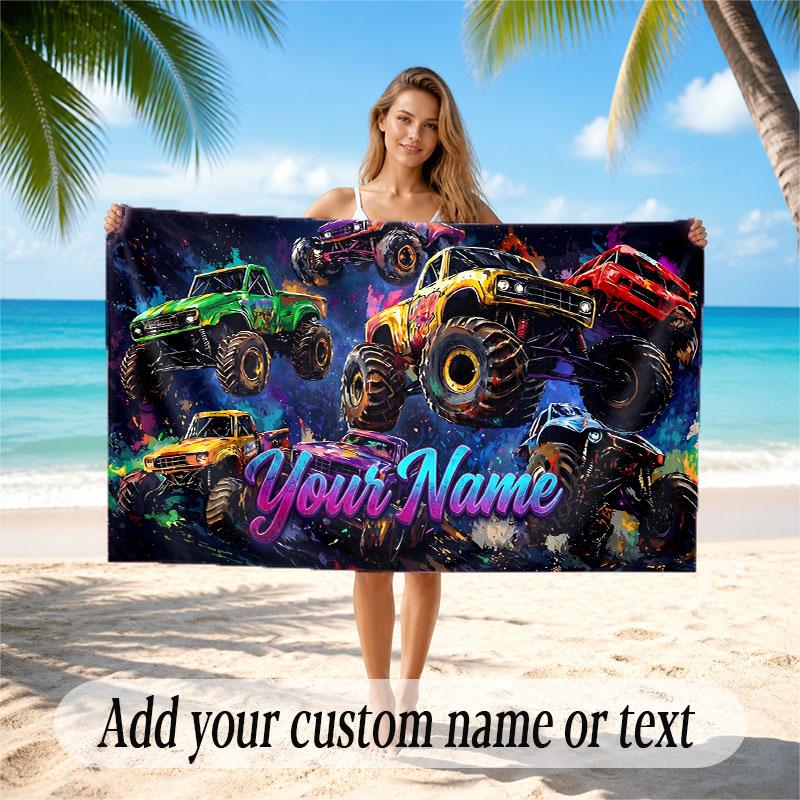 Truck Theme Beach Towel Personalized Custom Name & Text Soft Quick Dry Beach Towel for Swimming Travel