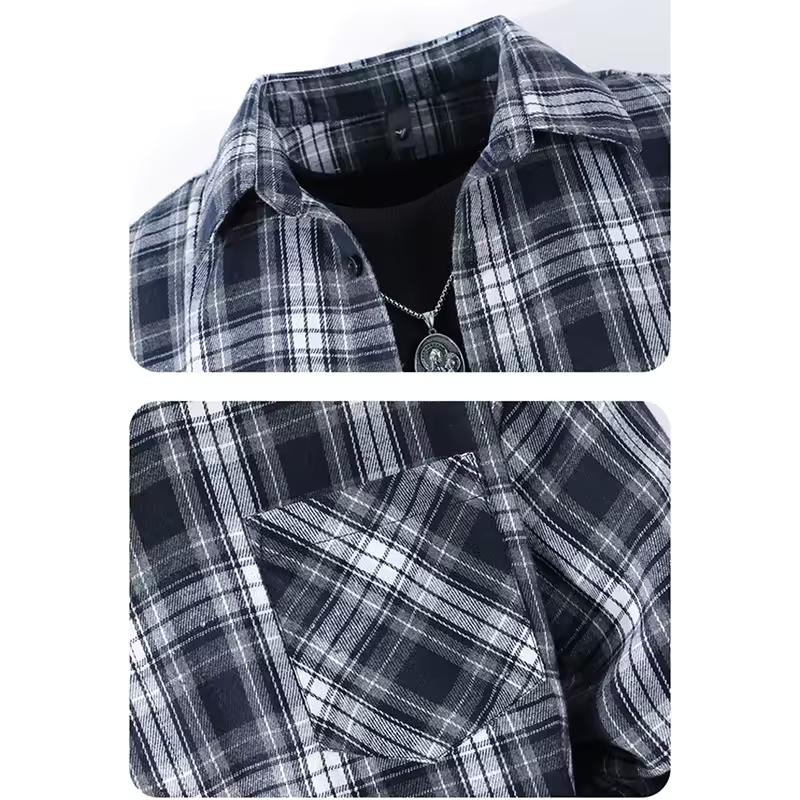 Shirts Men Casual Men Shirts Male Spring Summer Plaid Long Sleeves Shirts Clothing Youth Boy Coats S-5XL