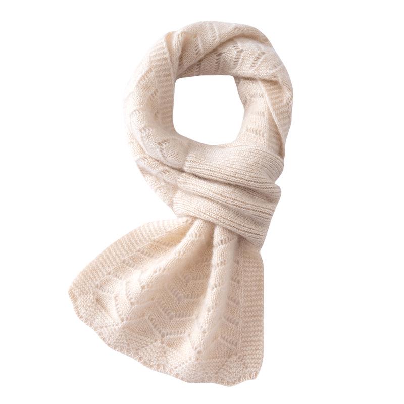 Women's 100% Pure Cashmere Scarf - Hollow Knit Solid Color, Warm & Versatile Neck Warmer