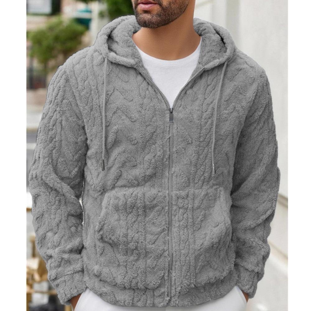 Mens Elegant Leisure Casual Plush Hooded Jacket European Style 2025 Winter Classic Basic Tops Outerwear Men Slim Comfy Jackets