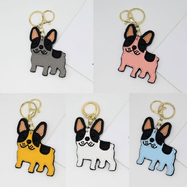 Bulldog Key Holder for Car Keys and Bags PU Leather Keychain Animal Lover Keyring Pendant Stylish Backpack Decoration