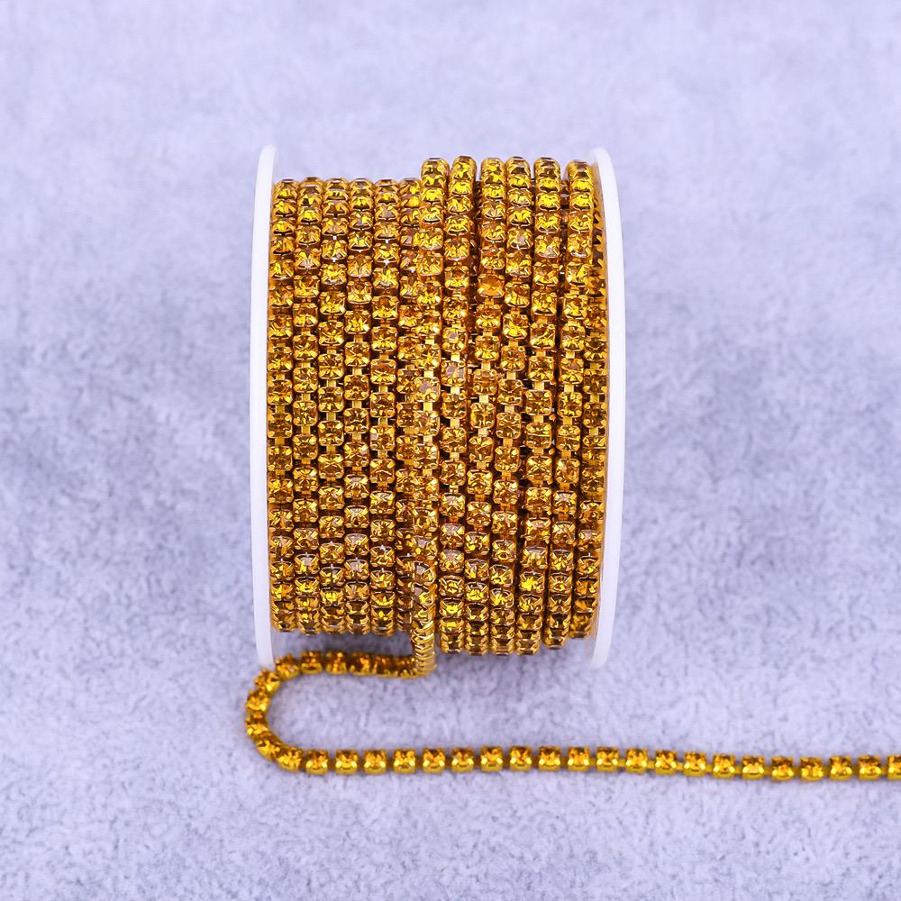 Glass Crystal Rhinestones Chain Sew on Trimming Colorful Rhinestone Chains for Dress Decoration