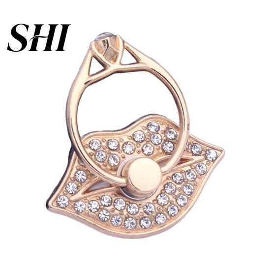 Finger Ring Bracket Holder Universal 360 Degree Rotating Metal Rhinestone Buckle Lips Shape Phone Lazy for Desktop белый