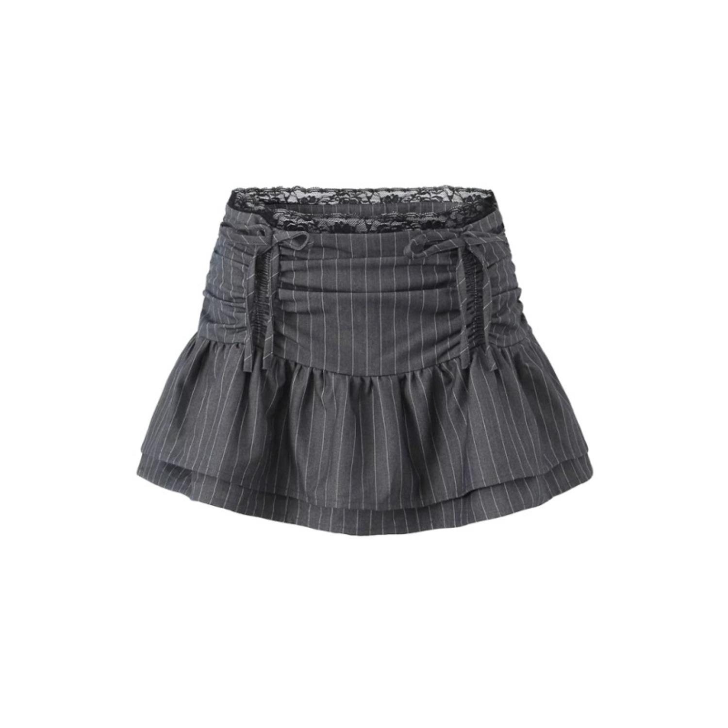 Women s Low Rise Drawstring Pleated Mini Skirt A Line Striped Print Casual Short Skirt S