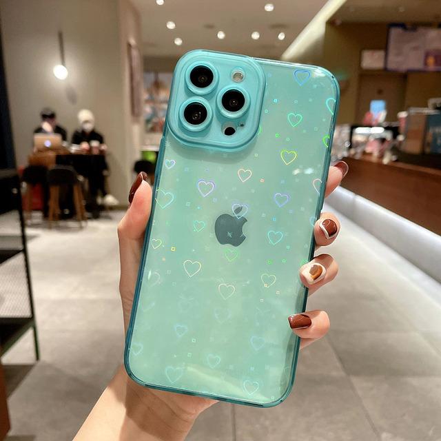 Fashion Gradient Laser Love Heart Clear Phone Case For Iphone 11 13 12 Pro Max X Xs Xr 7 8 Plus Candy Color Shockproof Back