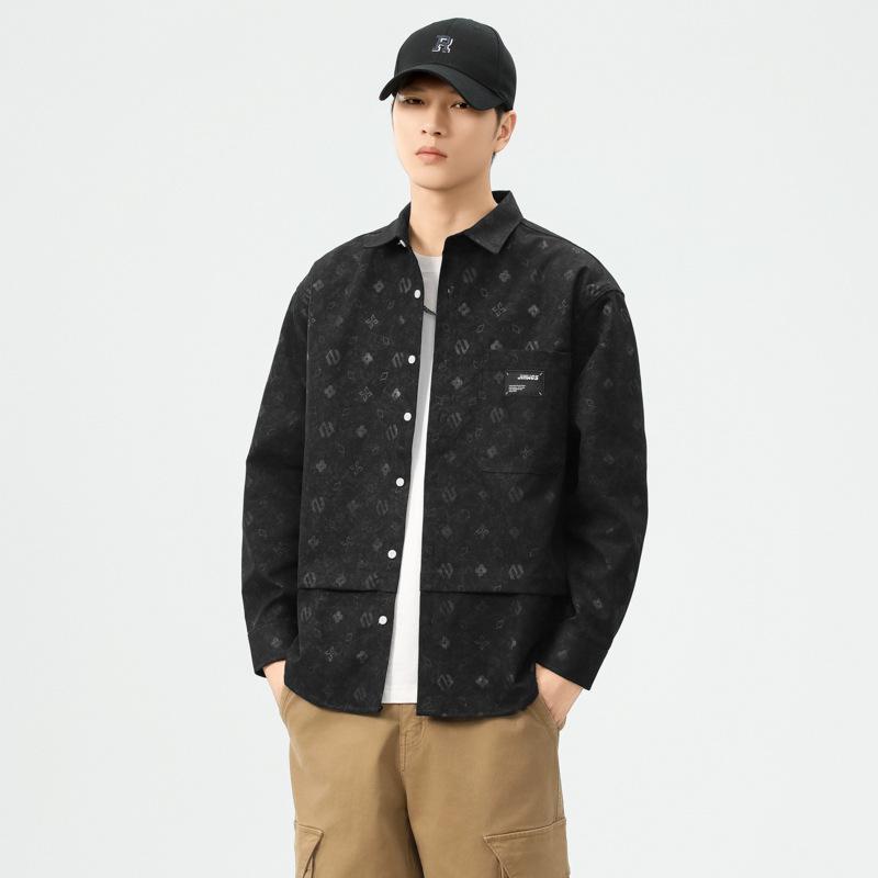 

Весна Новая Американская Ретро Свободная Повседневная Мужская Рубашка С Принтом Рубашка с Длинным Рукавом Куртка 4XL