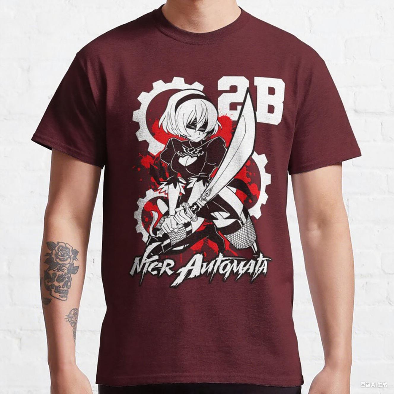 2B NieR Automata Game of The Yorh No 2 Type B Anime T Shirt Sexy Waifu 2B Manga Graphic T Shirts 100 Cotton Large Size Tops S