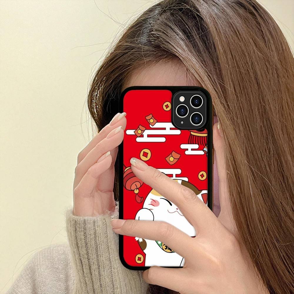 Maneki Neko Lucky Money Cat PC+TPU Phone Case For IPhone 11 12 13 14 15 16 17 Plus Pro Max Cover