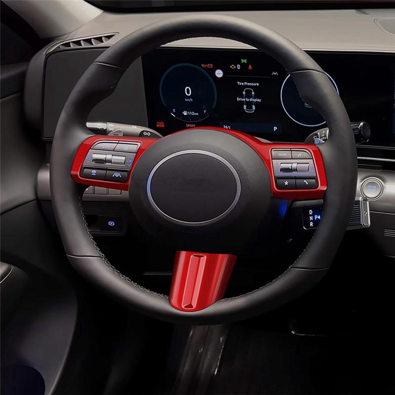 

Car Steering Wheel Button Decoration Cover Trim Accessories For Hyundai KONA 2024+ Car Replacement Accessories Red червоний