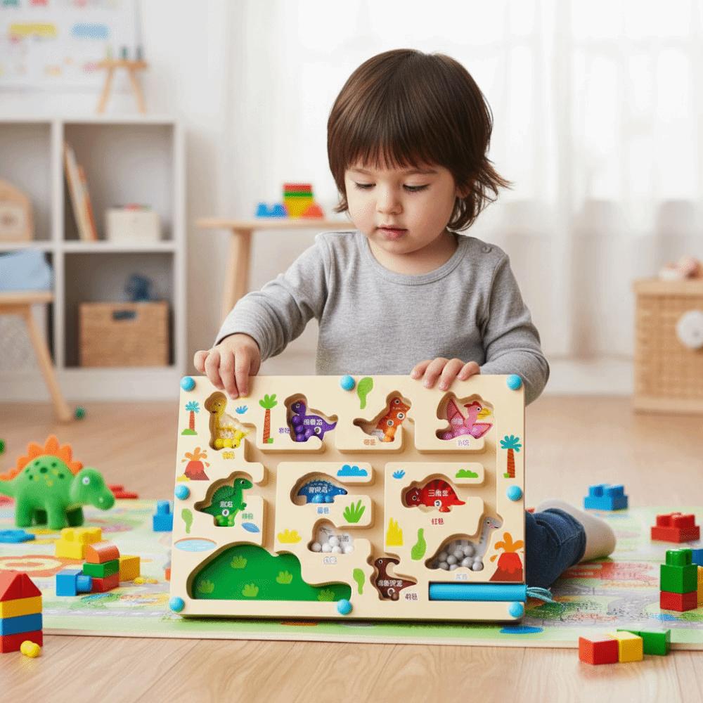Wooden Board Magnetic Color Sorting Maze Magnetic Beads Montessori Wooden Puzzle  For Boys Girls
