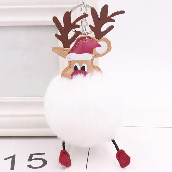 Christmas Deer Keychain Cute Reindeer Pom Pom Keyring Faux Fur Fluffy Plush Ball Charm for Handbag Backpack Purse Accessory