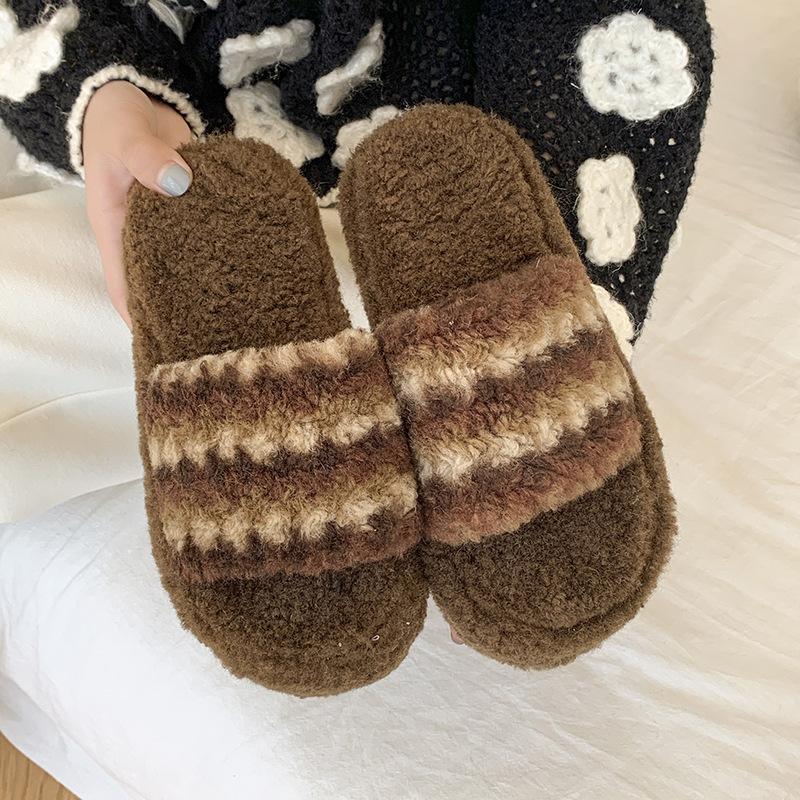 Internet celebrity Mao Mao slippers women wear autumn and winter thick bottom home cotton slippers retro fashion versatile leopard print one-word drag
