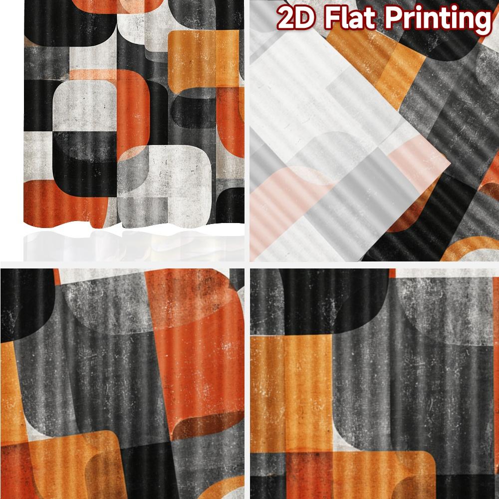 Flat Printing Curtains Without Rod Geometric Flow Festive Fashion Fabric Set Of 2 Made Polyester Machine Washable