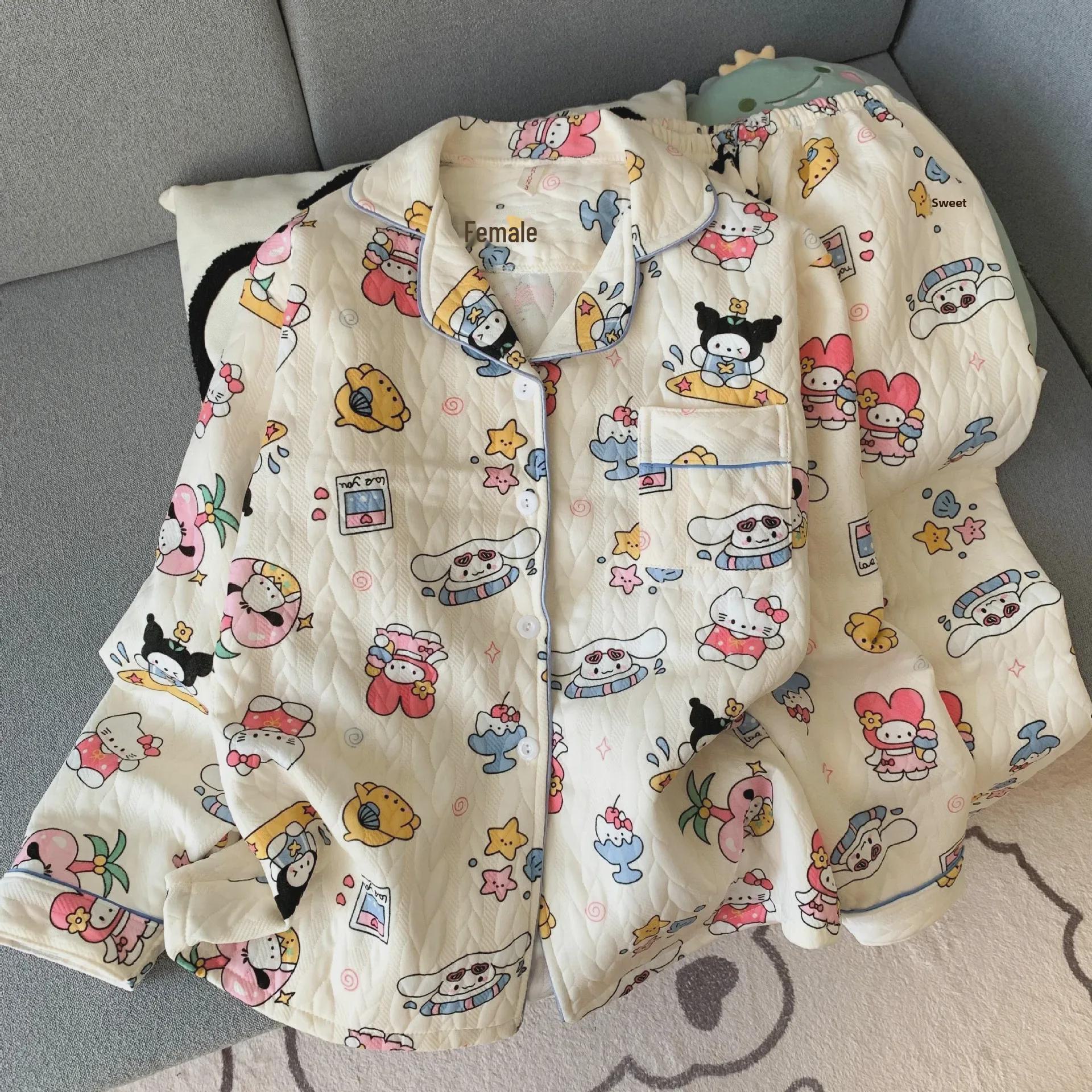 

«Женский комплект пижамы TikTok осень/зима: Милый, теплый хлопковый комплект из двух частей для домашнего ношения. Medium