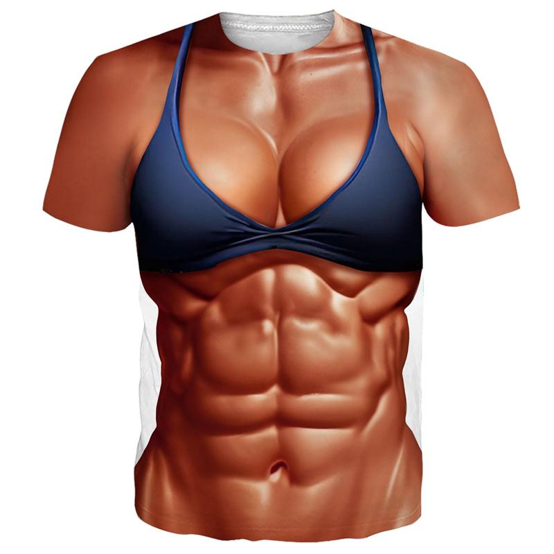 Men's Bikini Printed Fun T-shirt, Fake ABS Muscle 3D Printed Short Sleeved T-shirt, Cosplay Women's Clothing, Novelty T-shirt