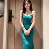 French light luxury hollow lace suspender dress women's summer new sexy temperament slim and thin hip-wrapped dress