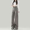 Spring Cement Gray Vintage High Waist Straight Wide Leg Cargo Denim Pants Women Casual Pants Oversize Denim Trousers