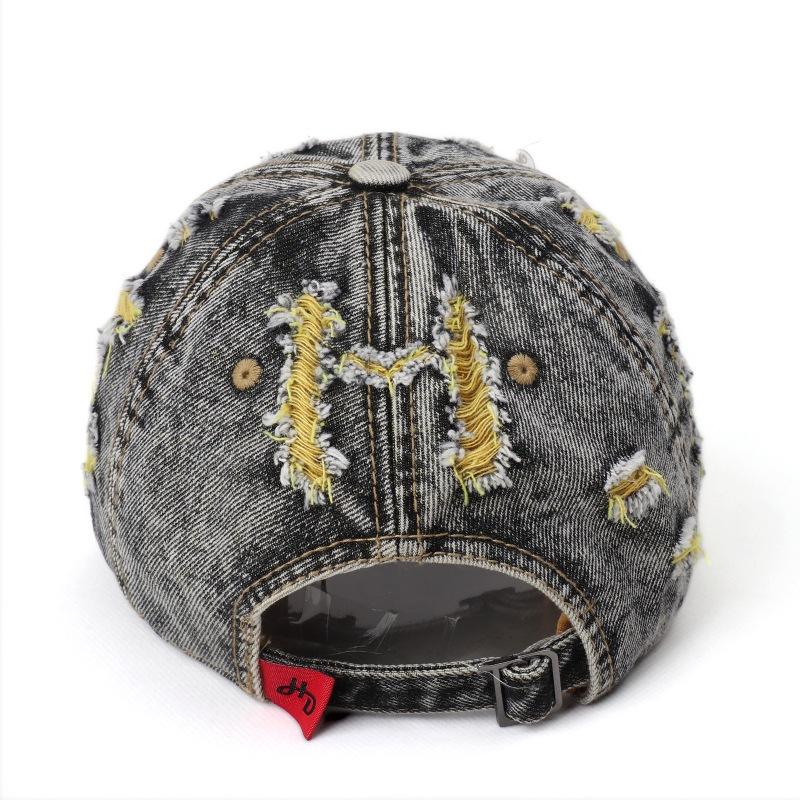 Distressed Tactical Retro Baseball Cap Hole Cap Korean Version Sun Hat Hole Spring Autumn Wash Denim Cap Hip Hop Fitted Cap