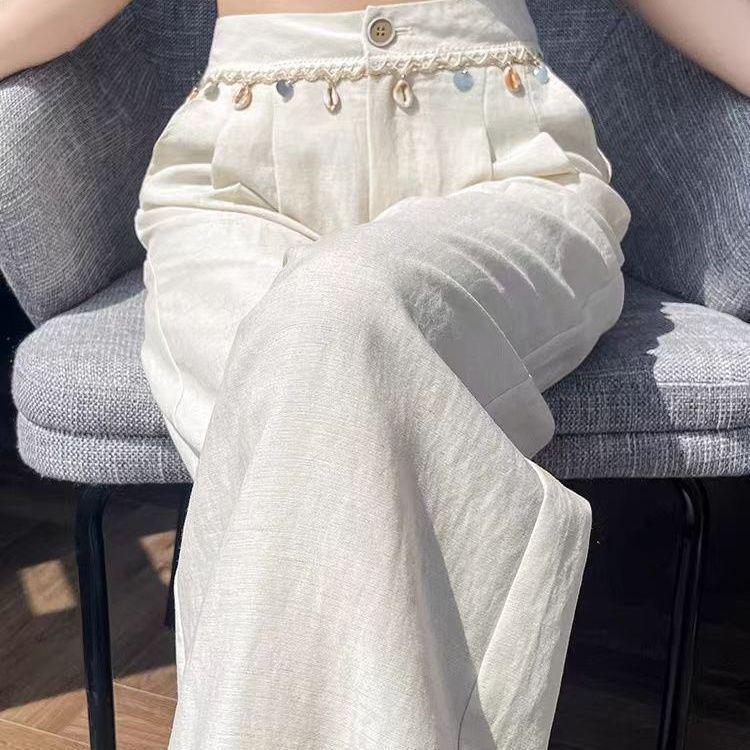 

Women s Tencel Linen Ice Silk Wide Leg Suit Pants - Summer 2026 Collection, Lightweight & Loose Fit. L (95–110 jin) грязно-белый