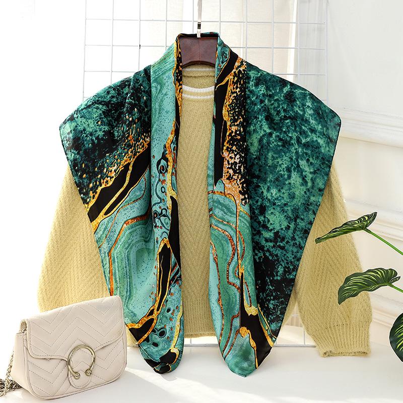 Women's Retro Fashion Mulberry Silk Feel Square Scarf - Summer Faux Satin, Sun Protection, 90cm