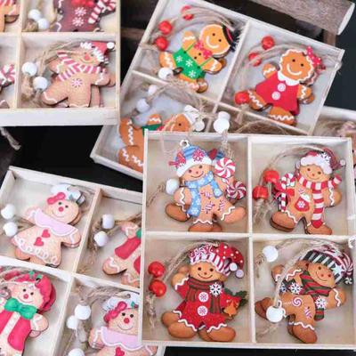 Christmas Four Grid Gingerbread Man Wooden Pendant Christmas Tree Decoration Gift Box Show Window Decoration Pendant