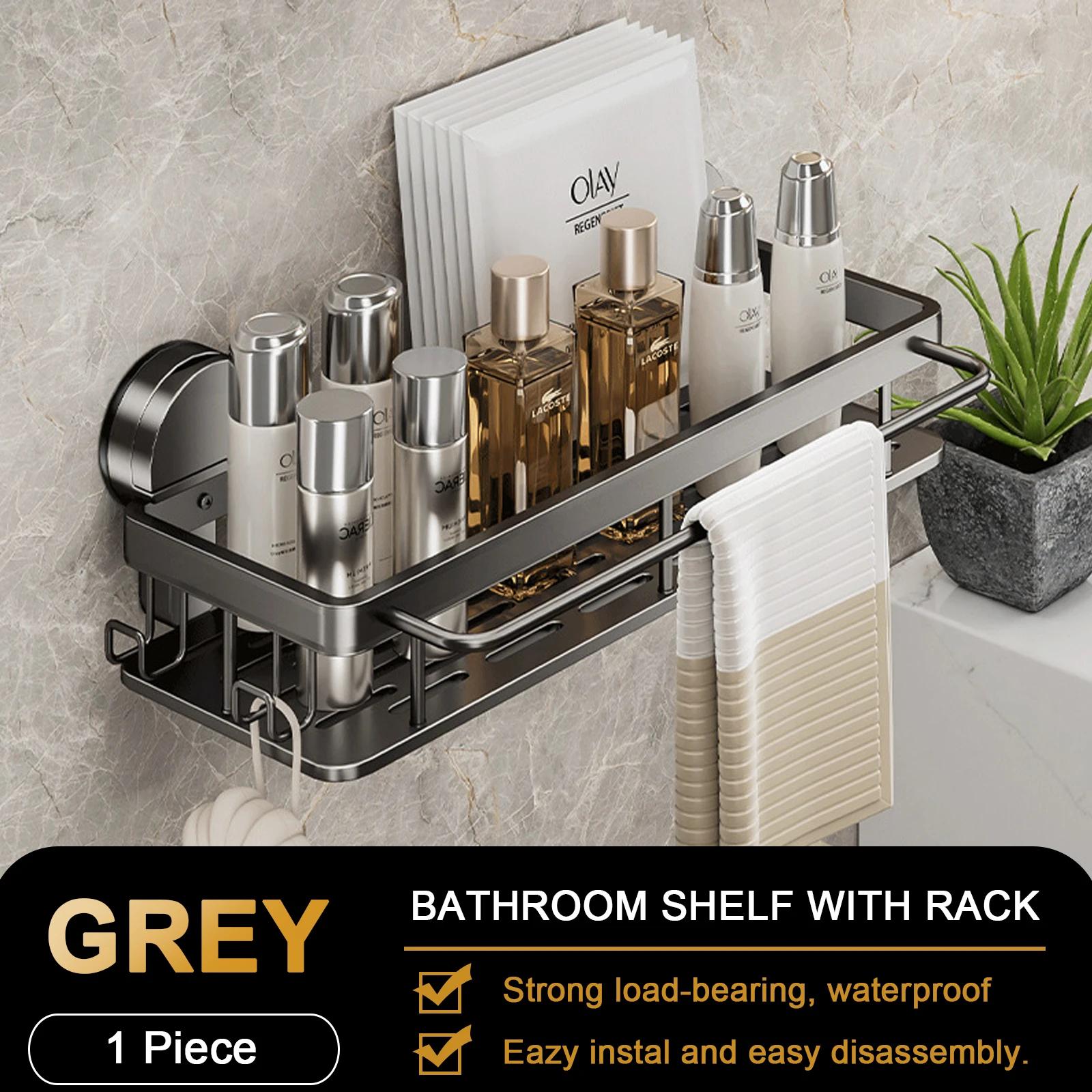 

Полка для ванной на присоске, настенная, без сверла, для бутылок с шампунем, душевая стойка, полка для хранения туалета, алюминиевая ванная комната, кухня